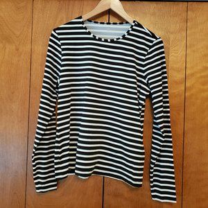 Lands End Rashguard Long Sleeve Striped Black and White Top M 10-12